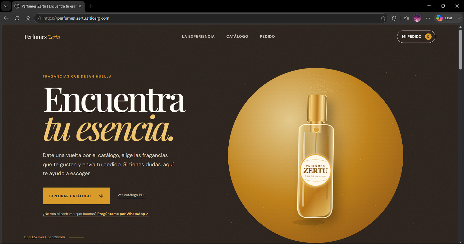 Perfumes Zertu, versión de escritorio